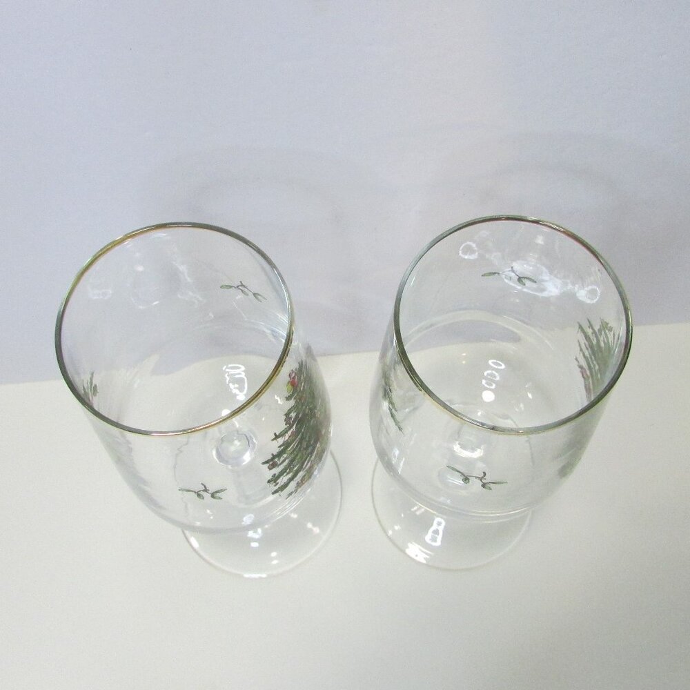 pair of Spode Christmas tree wine glasses made in France barware - Picture 6 of 7